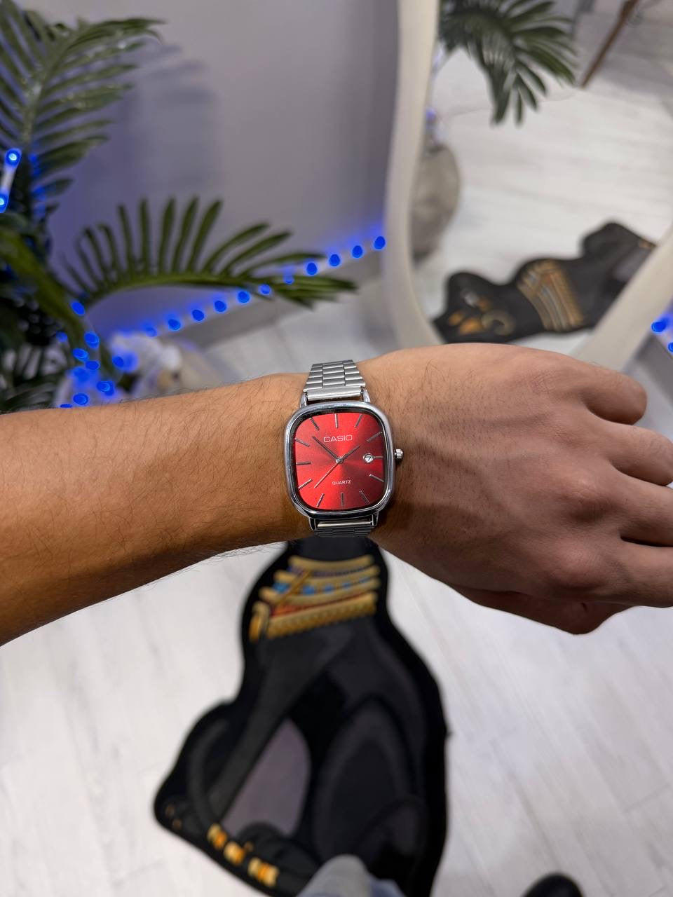 Silver -red Casio Watch