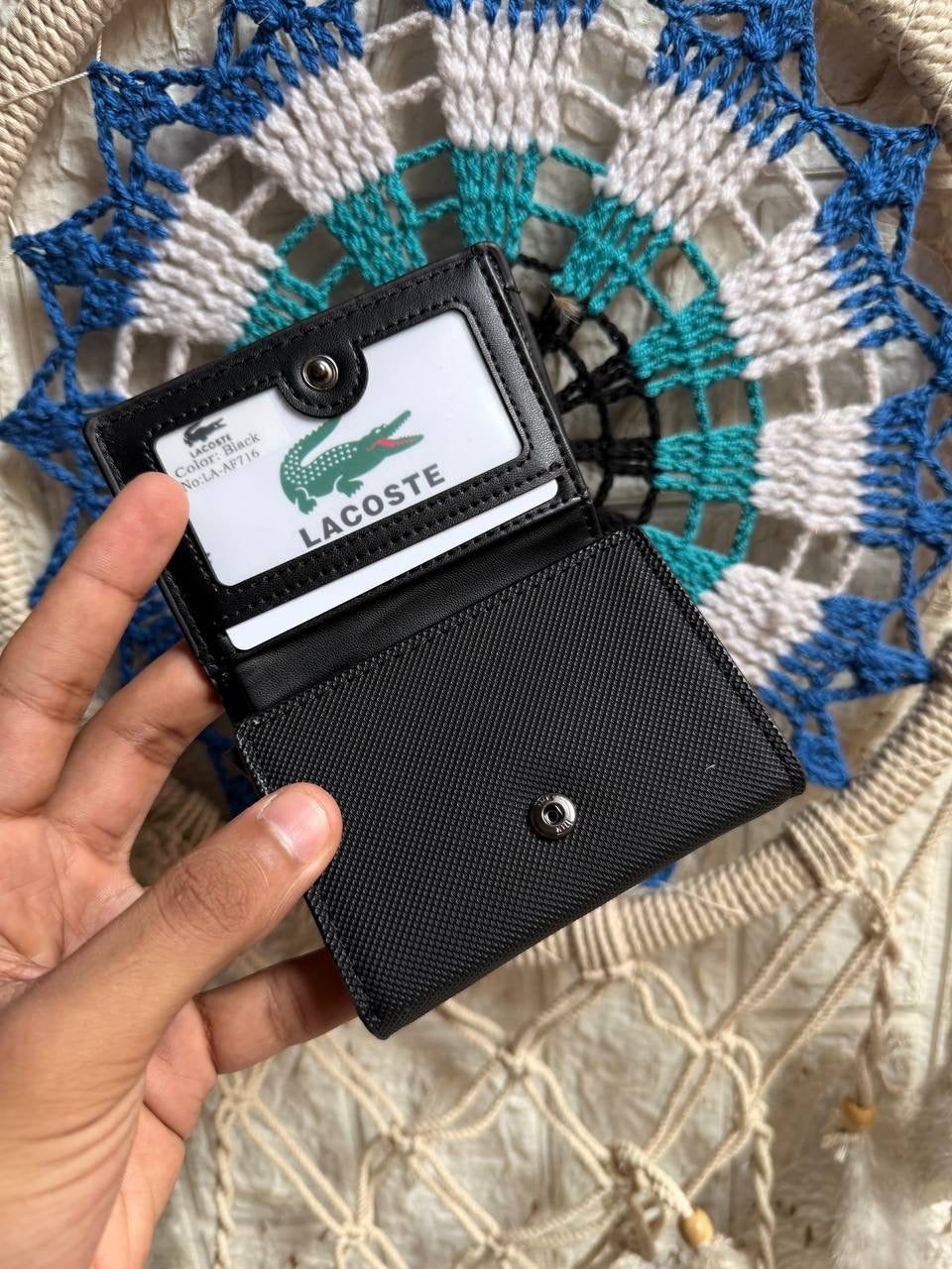 Black Lacoste MEN'S SLIM WALLET & CARD HOLDER