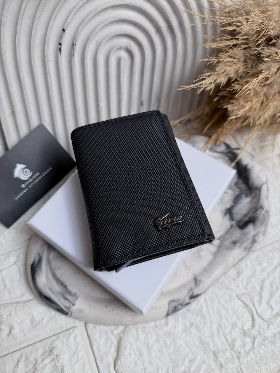 Black Lacoste MEN'S SLIM WALLET & CARD HOLDER