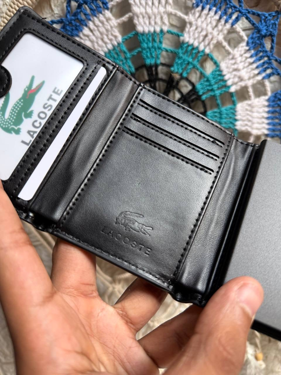 Black Lacoste MEN'S SLIM WALLET & CARD HOLDER