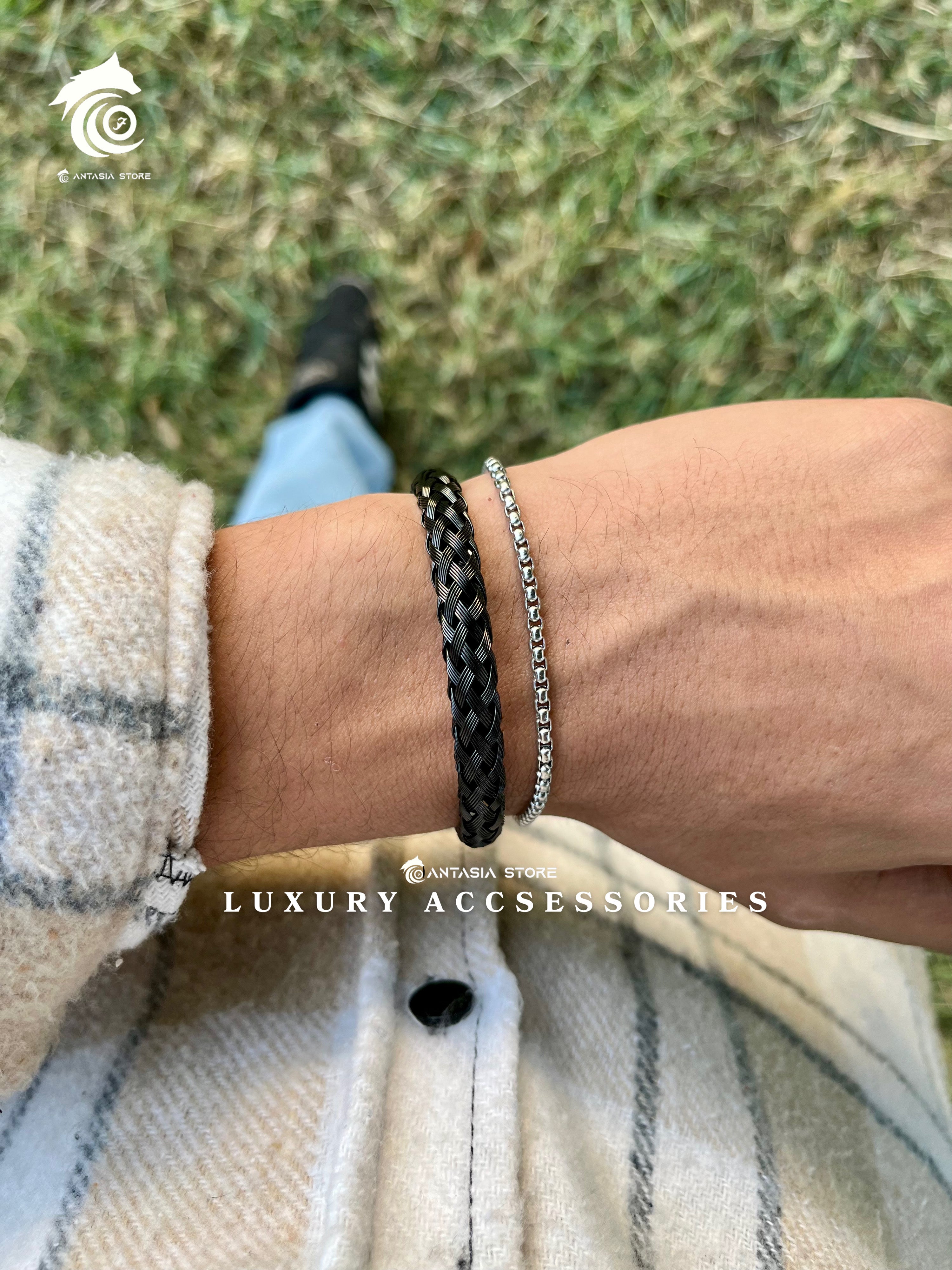 Black Braided-Silver Bracelet