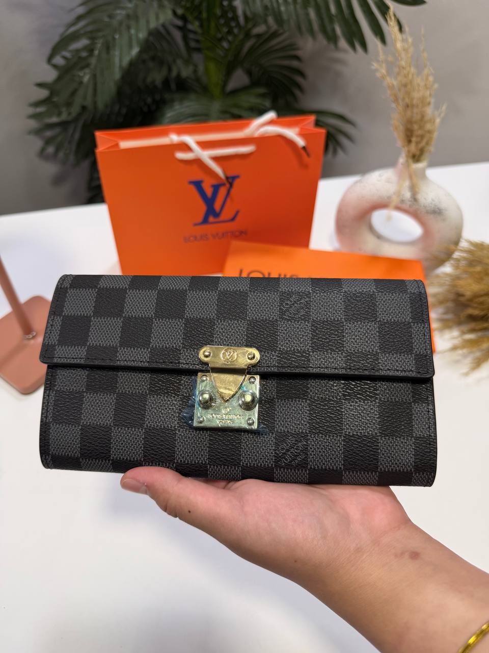 LV Checkered Long Wallet
